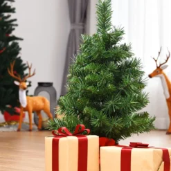 60 cm hoher Mini-Weihnachtsbaum für Tische mit warmweißen LED-Leuchten Grün + Rot