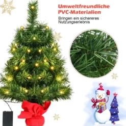 60 cm hoher Mini-Weihnachtsbaum für Tische mit warmweißen LED-Leuchten Grün + Rot