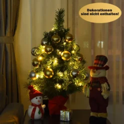 60 cm hoher Mini-Weihnachtsbaum für Tische mit warmweißen LED-Leuchten Grün + Rot