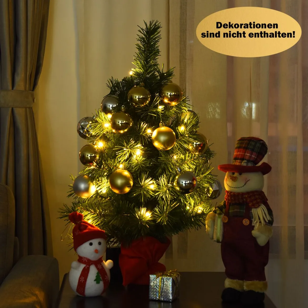 60 cm hoher Mini-Weihnachtsbaum für Tische mit warmweißen LED-Leuchten Grün + Rot