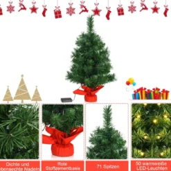 60 cm hoher Mini-Weihnachtsbaum für Tische mit warmweißen LED-Leuchten Grün + Rot