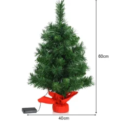 60 cm hoher Mini-Weihnachtsbaum für Tische mit warmweißen LED-Leuchten Grün + Rot
