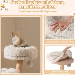 102 cm Hoher Moderner Kratzbaum mit Echtholzstamm & Hängender Ball Kletterturm für Katzen