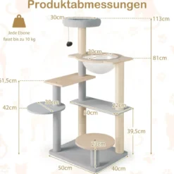 113 cm Hoher Moderner Kratzbaum mit Abnehmbarer & Gepolsterter Aussichtsplattform Kletterbaum