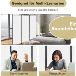 180 cm Hoher Raumteiler auf Rädern Klappbarer Paravent mit 3 frei Kombinierbaren Paneelen Weiß