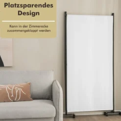 180 cm Hoher Raumteiler auf Rädern Klappbarer Paravent mit 3 frei Kombinierbaren Paneelen Weiß