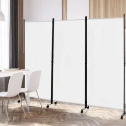 180 cm Hoher Raumteiler auf Rädern Klappbarer Paravent mit 3 frei Kombinierbaren Paneelen Weiß