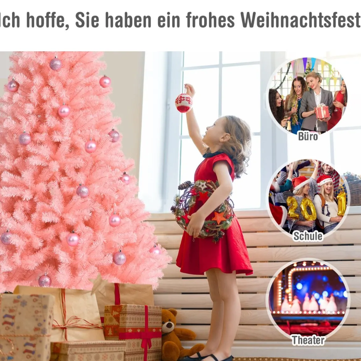 180 cm hoher rosa künstlicher Weihnachtsbaum mit rosa Ornamenten Tannenbaum Festtagsdekoration