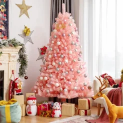 180 cm hoher rosa künstlicher Weihnachtsbaum mit rosa Ornamenten Tannenbaum Festtagsdekoration