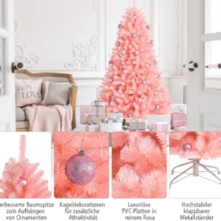 180 cm hoher rosa künstlicher Weihnachtsbaum mit rosa Ornamenten Tannenbaum Festtagsdekoration