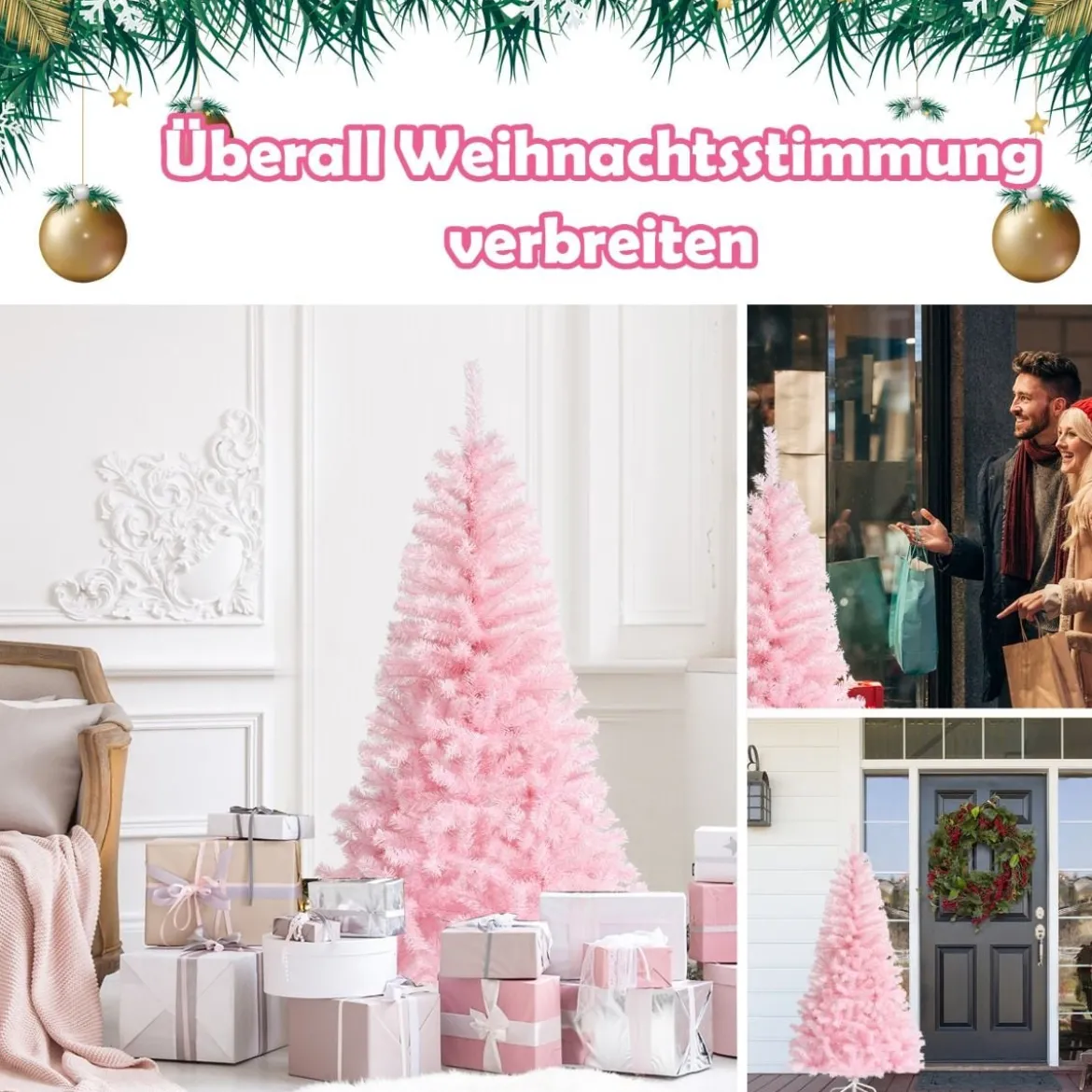 150 cm hoher rosa Weihnachtsbaum voller künstlicher Weihnachtsbaum mit buntem Glitzer