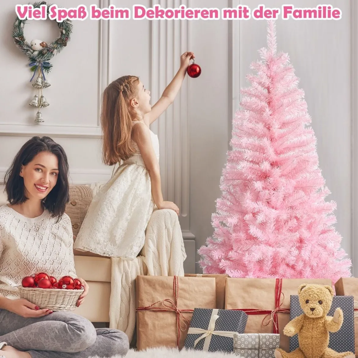 150 cm hoher rosa Weihnachtsbaum voller künstlicher Weihnachtsbaum mit buntem Glitzer