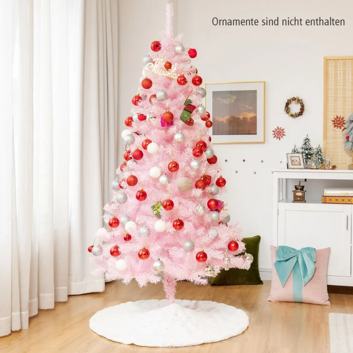 180 cm hoher schillernder künstlicher Weihnachtsbaum farbiges Pulver Christbaum Rosa