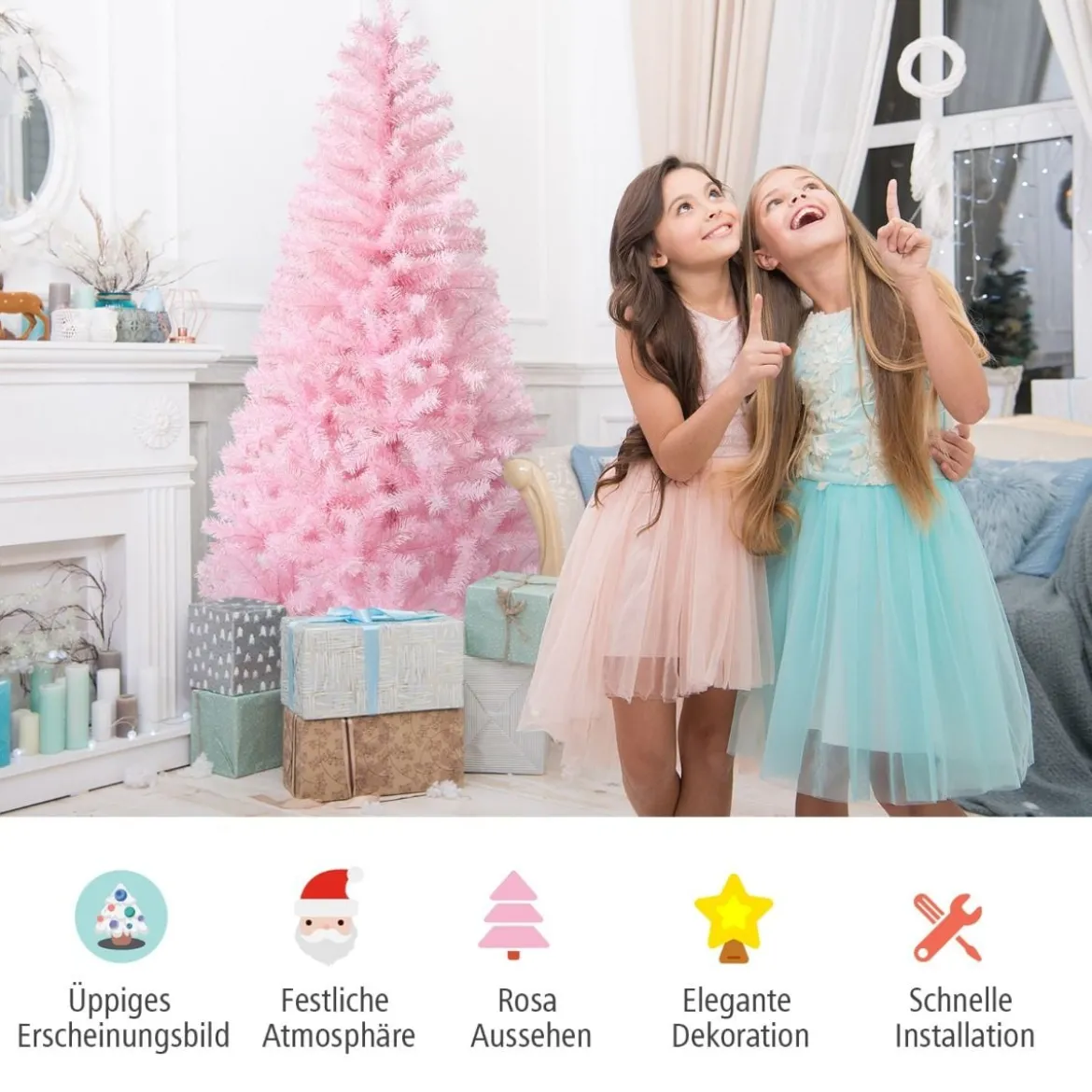 180 cm hoher schillernder künstlicher Weihnachtsbaum farbiges Pulver Christbaum Rosa
