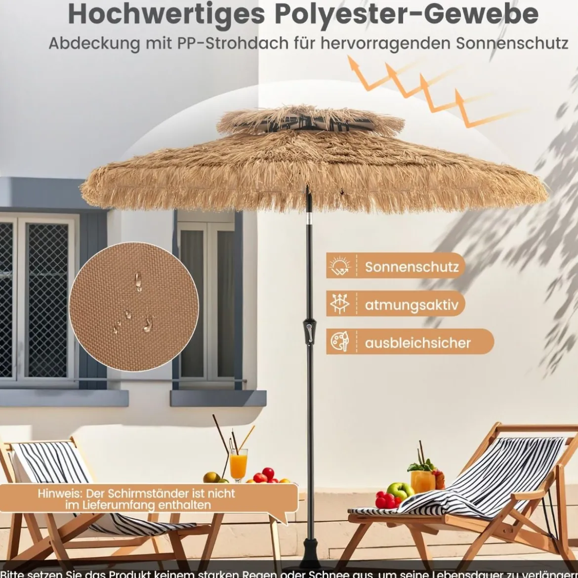 247 cm hoher Sonnenschirm im hawaiianischen Stil strohbedeckter Tiki-Terrassenschirm mit 8 Streben