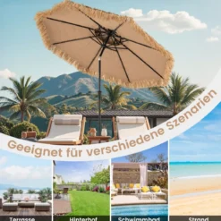247 cm hoher Sonnenschirm im hawaiianischen Stil strohbedeckter Tiki-Terrassenschirm mit 8 Streben