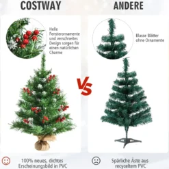 60 cm hoher Tisch-Weihnachtsbaum Realistischer Christbaum mit PVC-Zweigen und Beeren Grün