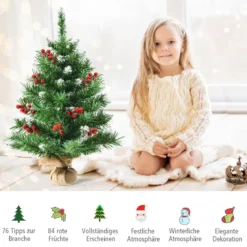 60 cm hoher Tisch-Weihnachtsbaum Realistischer Christbaum mit PVC-Zweigen und Beeren Grün