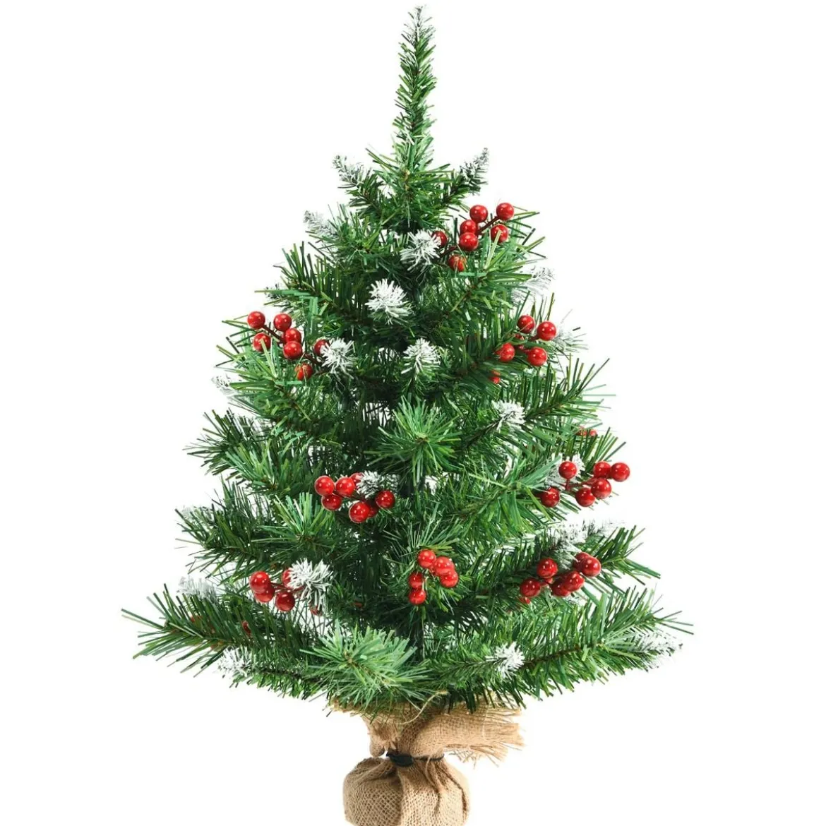 60 cm hoher Tisch-Weihnachtsbaum Realistischer Christbaum mit PVC-Zweigen und Beeren Grün