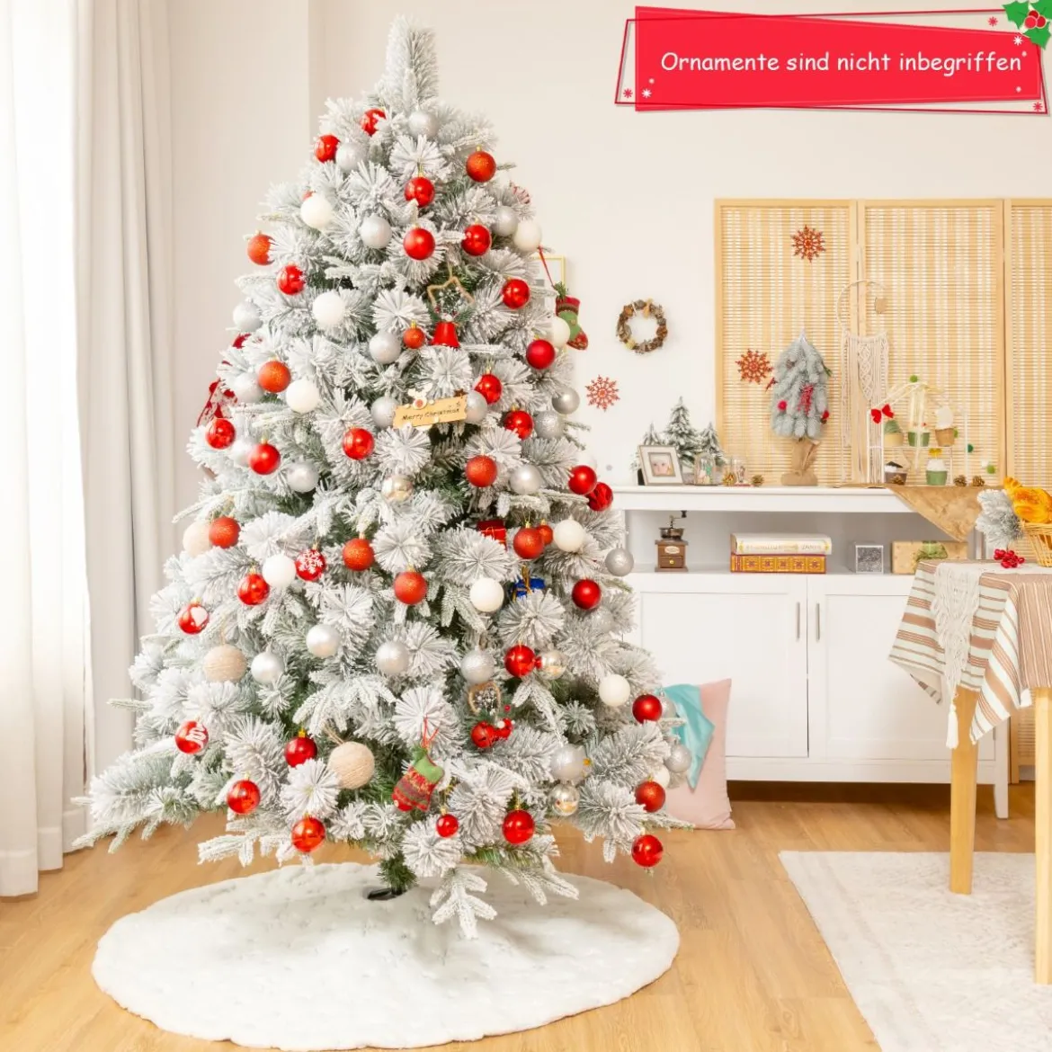 180 cm Hoher Verschneiter Künstlicher Weihnachtsbaum mit 610 PVC- und PE-Zweigen