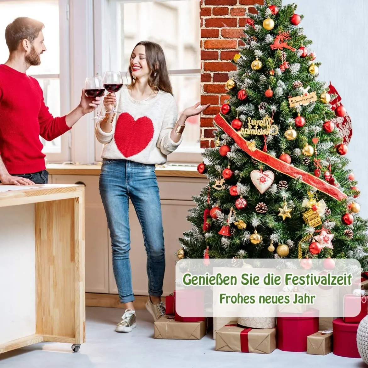 180 cm hoher verschneiter künstlicher Weihnachtsbaum mit Tannenzapfen und Schnee Grün + Weiß
