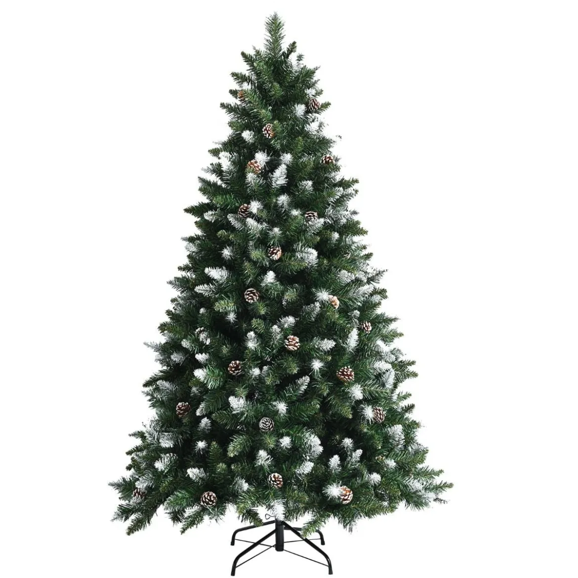 180 cm hoher verschneiter künstlicher Weihnachtsbaum mit Tannenzapfen und Schnee Grün + Weiß