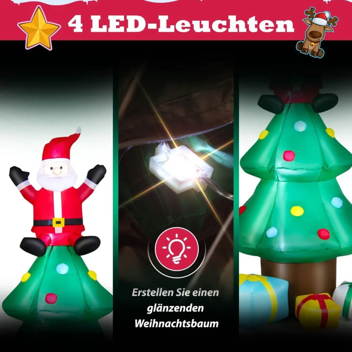 210 cm hoher Weihnachtsbaum mit Weihnachtsmann Aufblasbarer X-mas-Baum mitLED-Lichtern