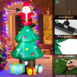 210 cm hoher Weihnachtsbaum mit Weihnachtsmann Aufblasbarer X-mas-Baum mitLED-Lichtern