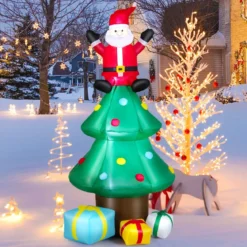 210 cm hoher Weihnachtsbaum mit Weihnachtsmann Aufblasbarer X-mas-Baum mitLED-Lichtern