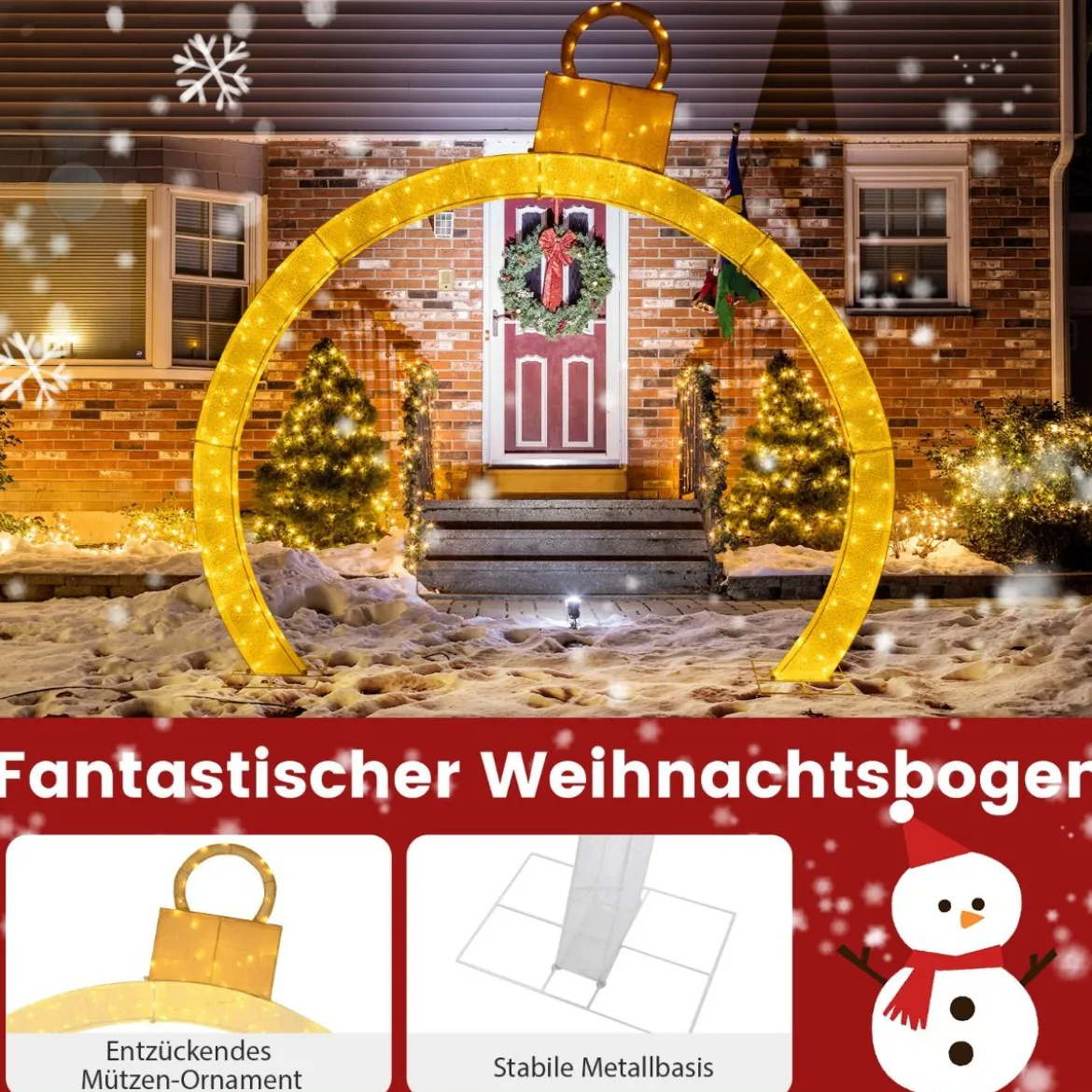 313 cm Hoher Weihnachtsbogen mit Beleuchtung Weihnachten Torbogen Groß Weihnachtsdeko