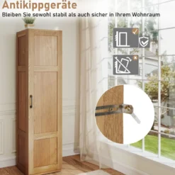 150 cm hohes Aufbewahrungsschrank freistehendes 4-stufiges Bodenschrank mit Tür Schwarz/Natur/Weiß