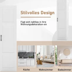 150 cm hohes Aufbewahrungsschrank freistehendes 4-stufiges Bodenschrank mit Tür Schwarz/Natur/Weiß