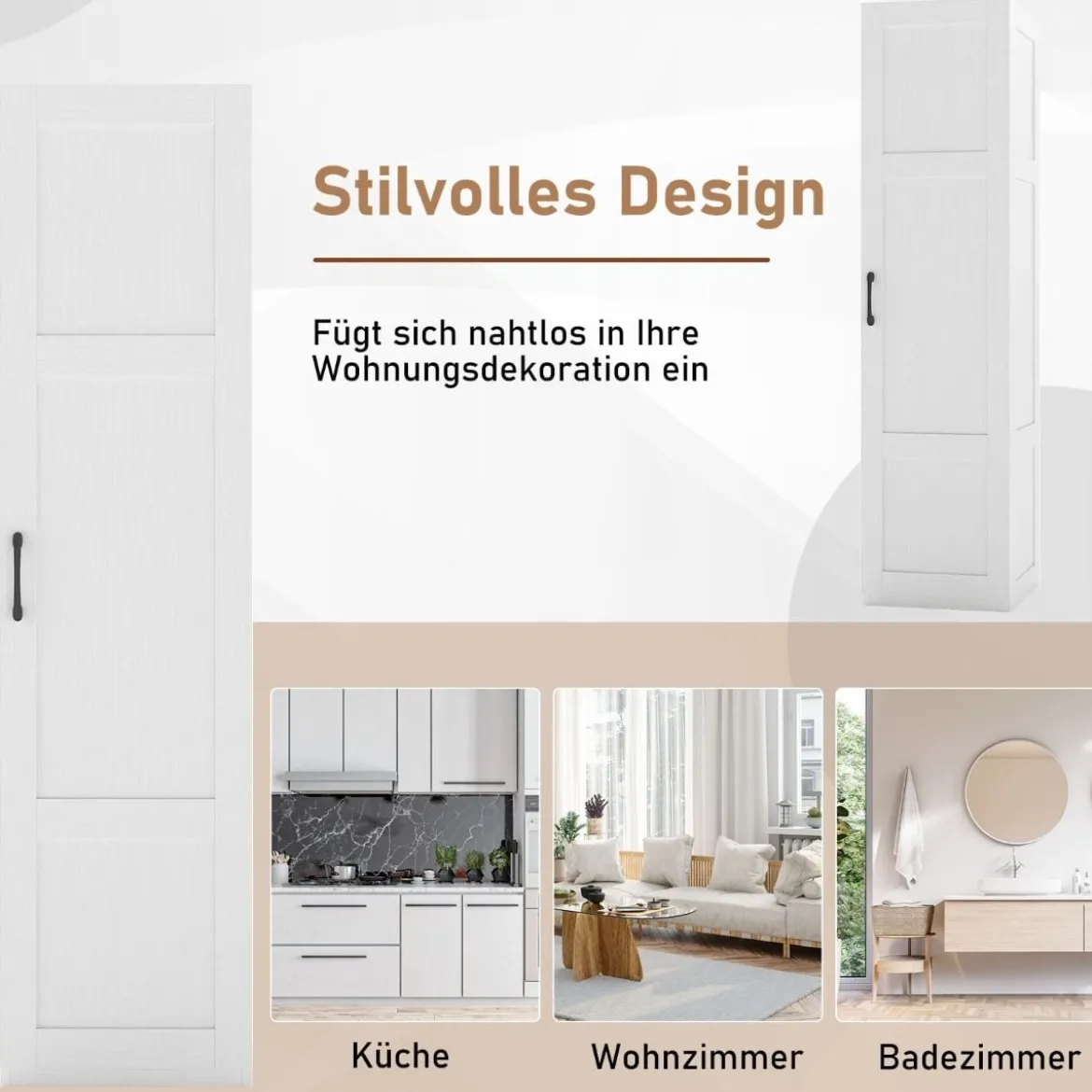 150 cm hohes Aufbewahrungsschrank freistehendes 4-stufiges Bodenschrank mit Tür Schwarz/Natur/Weiß