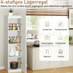 150 cm hohes Aufbewahrungsschrank freistehendes 4-stufiges Bodenschrank mit Tür Schwarz/Natur/Weiß