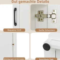 150 cm hohes Aufbewahrungsschrank freistehendes 4-stufiges Bodenschrank mit Tür Schwarz/Natur/Weiß