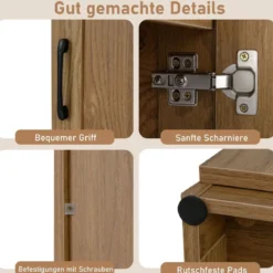 150 cm hohes Aufbewahrungsschrank freistehendes 4-stufiges Bodenschrank mit Tür Schwarz/Natur/Weiß