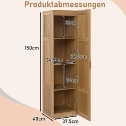 150 cm hohes Aufbewahrungsschrank freistehendes 4-stufiges Bodenschrank mit Tür Schwarz/Natur/Weiß