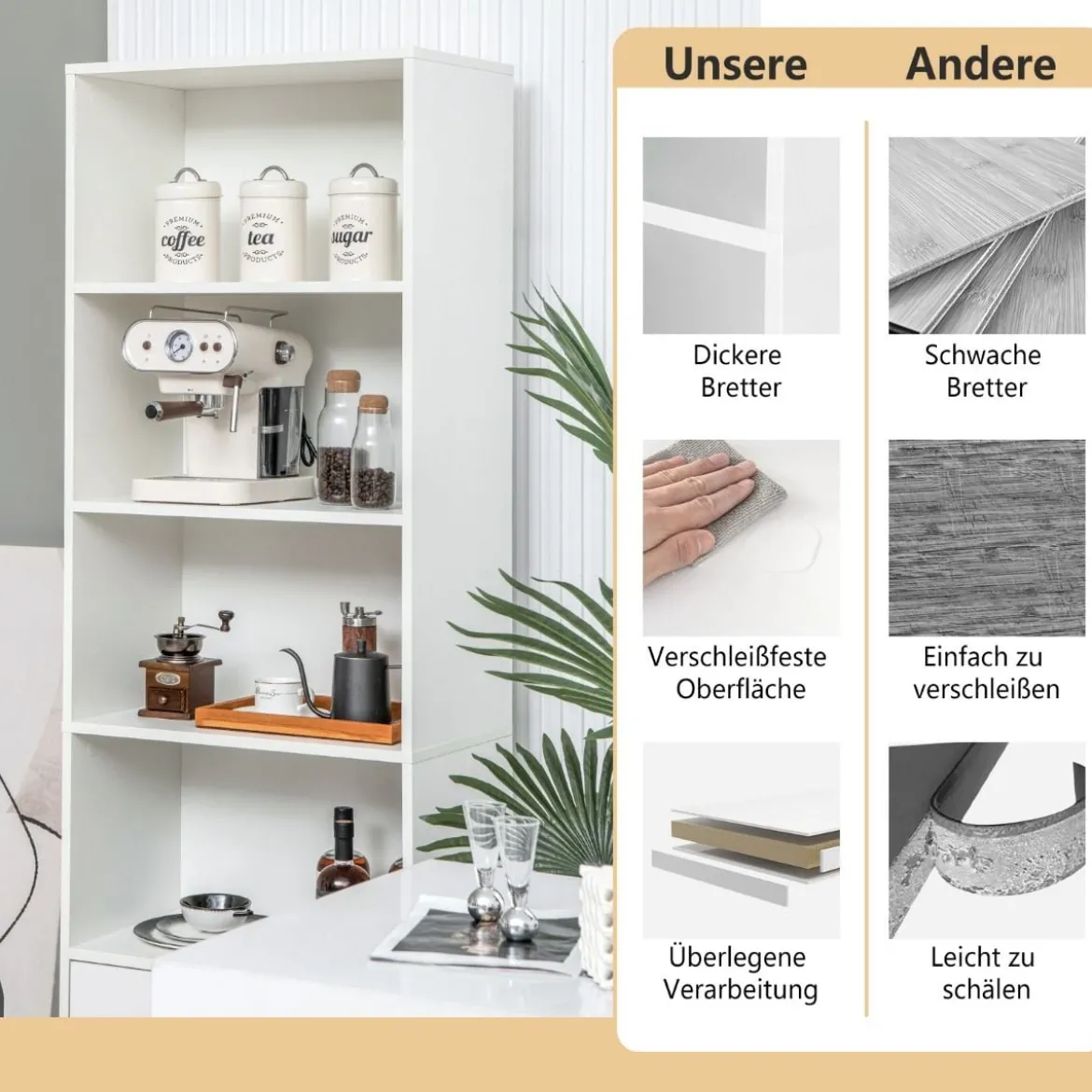 188 cm Hohes Bücherregal 6-Stöckiges Modernes Ablageregal Weiß
