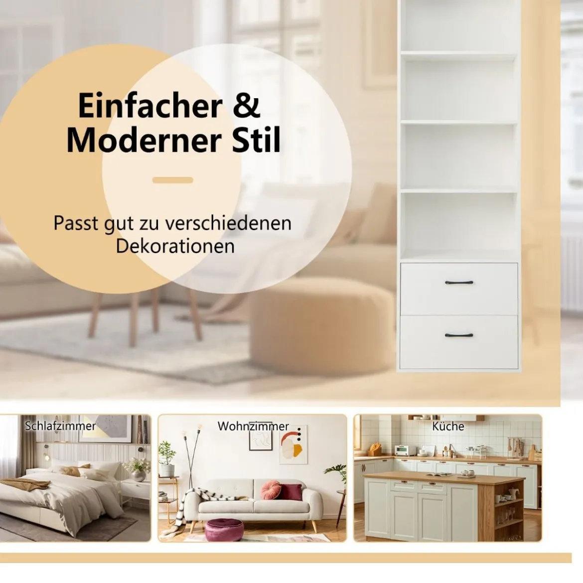 188 cm Hohes Bücherregal 6-Stöckiges Modernes Ablageregal Weiß