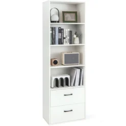 188 cm Hohes Bücherregal 6-Stöckiges Modernes Ablageregal Weiß