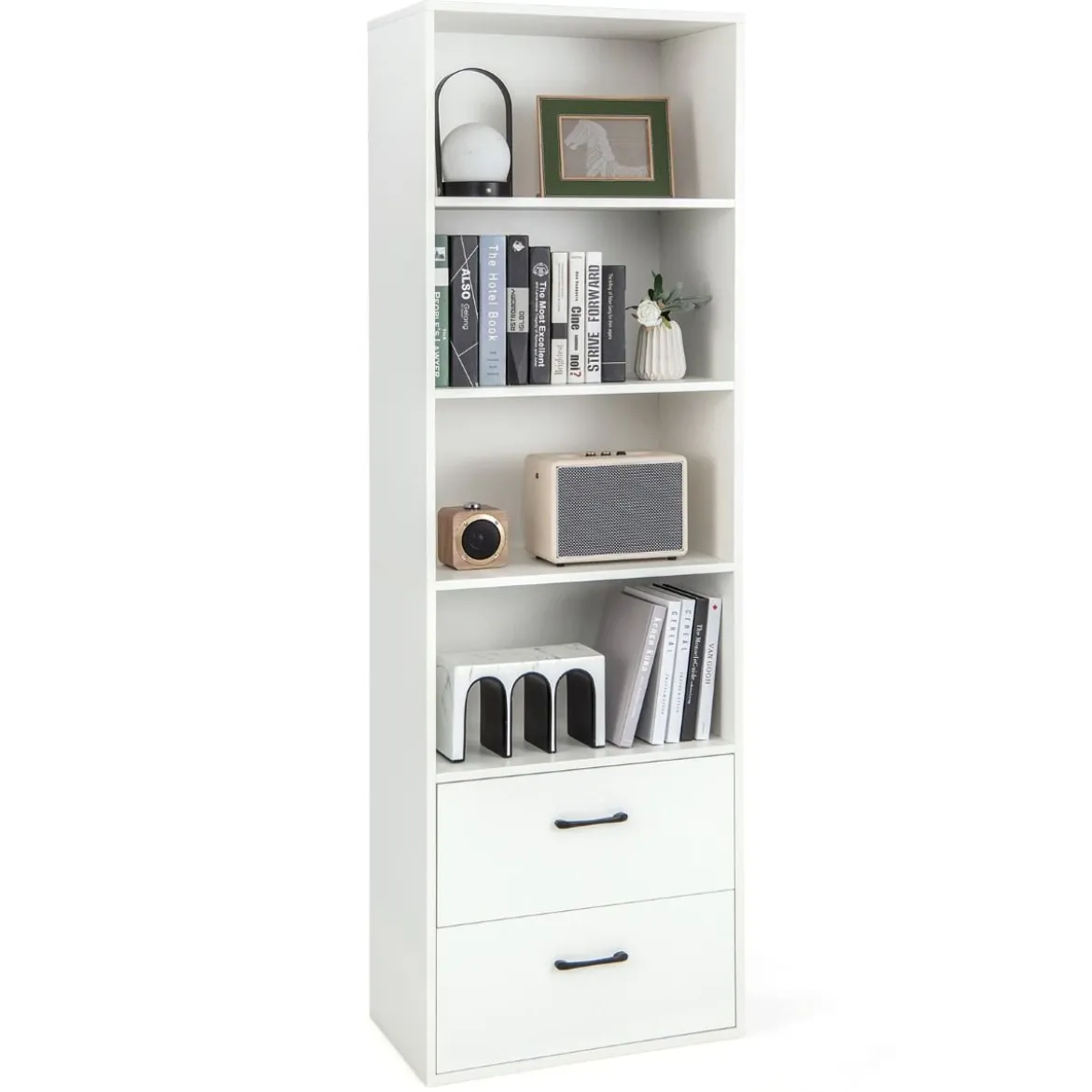188 cm Hohes Bücherregal 6-Stöckiges Modernes Ablageregal Weiß