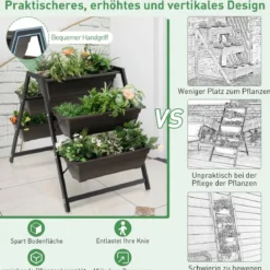 79 cm hohes Hochbeet 3-stöckiges vertikales Pflanzgefäß mit Drainagelöchern & robustem Metallrahmen