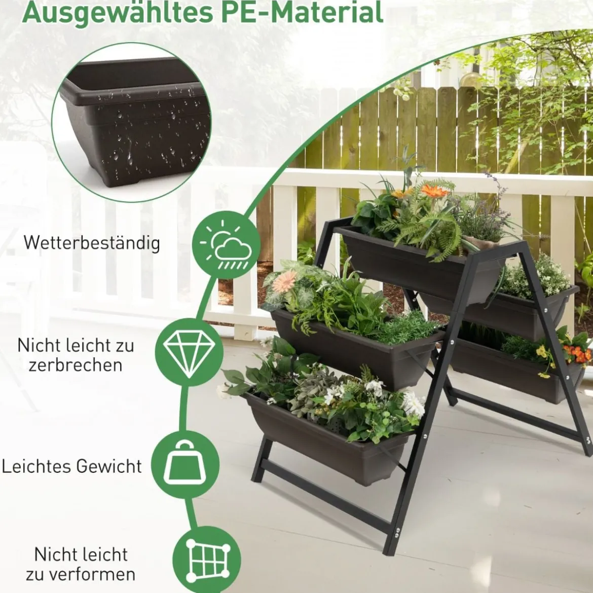 79 cm hohes Hochbeet 3-stöckiges vertikales Pflanzgefäß mit Drainagelöchern & robustem Metallrahmen