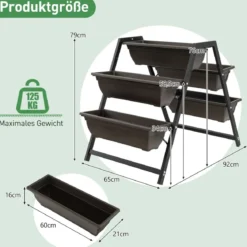 79 cm hohes Hochbeet 3-stöckiges vertikales Pflanzgefäß mit Drainagelöchern & robustem Metallrahmen