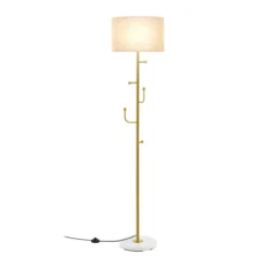 166,5cm hohe Stehlampe Garderobenständer mit 5 Haken & Fußschalter Stehleuchte E27 Sockel Leselampe für Schlafzimmer Wohnzimmer