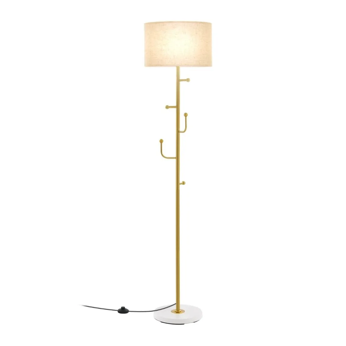 166,5cm hohe Stehlampe Garderobenständer mit 5 Haken & Fußschalter Stehleuchte E27 Sockel Leselampe für Schlafzimmer Wohnzimmer