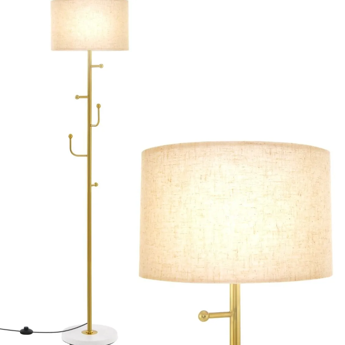 166,5cm hohe Stehlampe Garderobenständer mit 5 Haken & Fußschalter Stehleuchte E27 Sockel Leselampe für Schlafzimmer Wohnzimmer