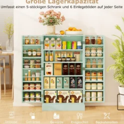 104 cm hohes Vorratsschrank Küchenschrank mit Türen & verstellbaren Regalen freistehendes Buffet-Sideboard Grün