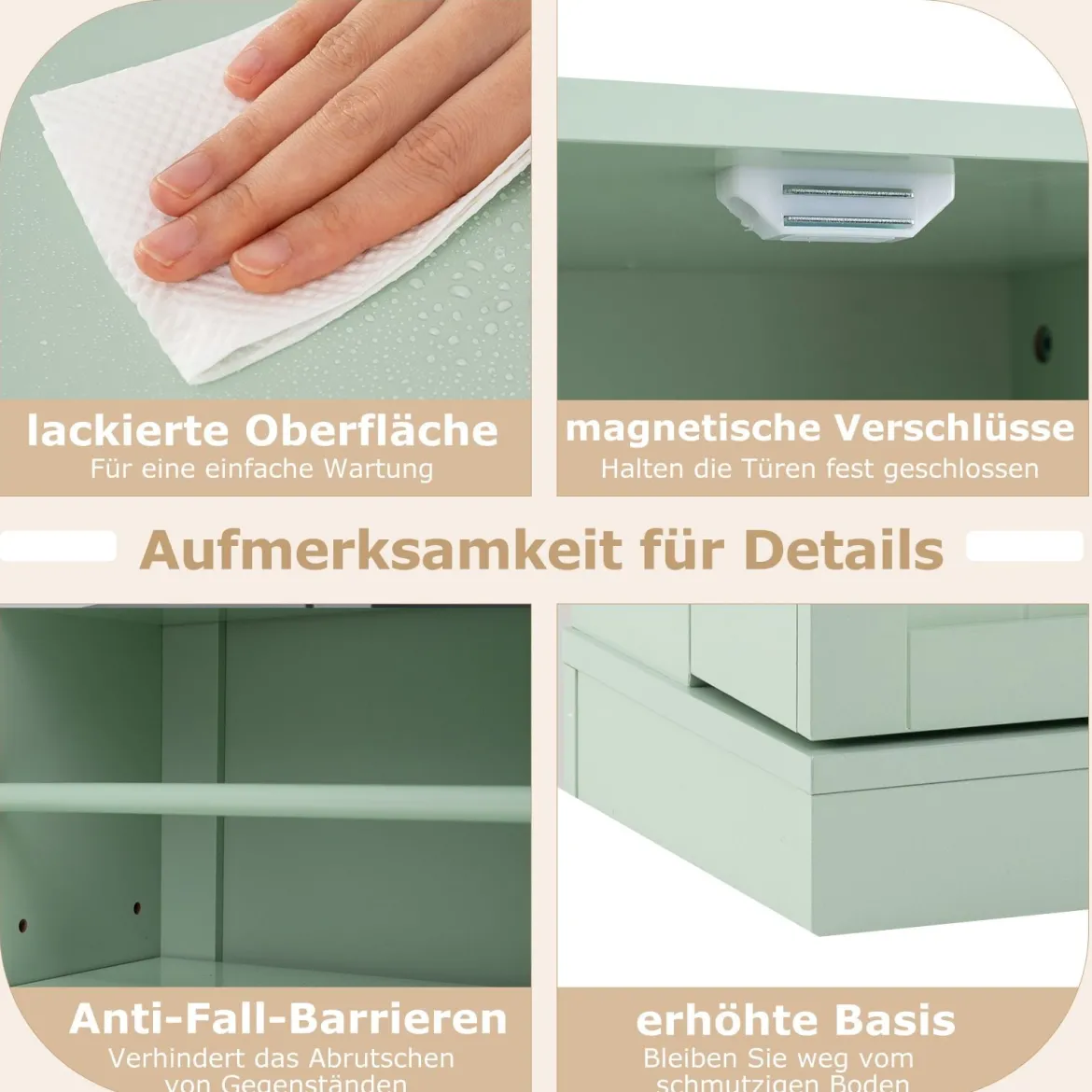 104 cm hohes Vorratsschrank Küchenschrank mit Türen & verstellbaren Regalen freistehendes Buffet-Sideboard Grün