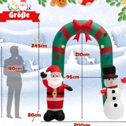 245 cm Hohe Weihnachts-Aufblasbare Torbogen mit Weihnachtsmann & Schneemann Dekoration